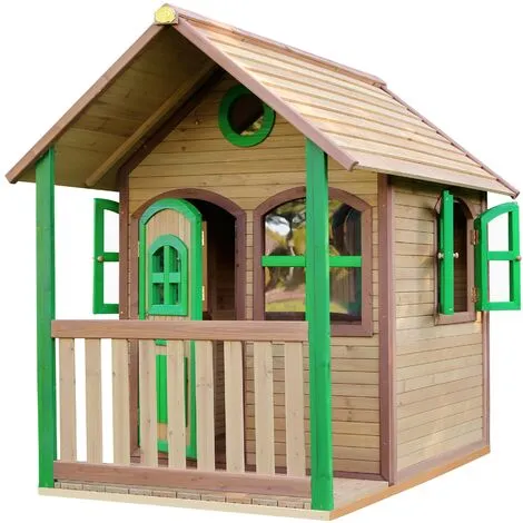 AXI Alex Maison Enfant En Bois FSC | Maison De Jeux Pour L'extérieur / Jardin En Marron & Vert | Maisonnette / Cabane De Jeu Avec Des Fenêtres & Véranda - Marron 2 AXI Alex Maison Enfant En Bois FSC | Maison De Jeux Pour L'extérieur / Jardin En Marron & Vert | Maisonnette / Cabane De Jeu Avec Des Fenêtres & Véranda - Marron – Image 2