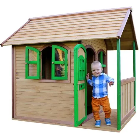 AXI Alex Maison Enfant En Bois FSC | Maison De Jeux Pour L'extérieur / Jardin En Marron & Vert | Maisonnette / Cabane De Jeu Avec Des Fenêtres & Véranda - Marron 5 AXI Alex Maison Enfant En Bois FSC | Maison De Jeux Pour L'extérieur / Jardin En Marron & Vert | Maisonnette / Cabane De Jeu Avec Des Fenêtres & Véranda - Marron – Image 5