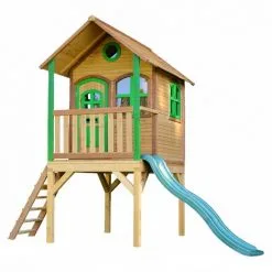 Axi Soldes Boutique 3 AXI Laura Maison Enfant Avec Toboggan Vert | Aire De Jeux Pour L'extérieur En Marron & Vert | Maisonnette / Cabane De Jeu En Bois FSC - Marron
