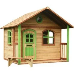 Axi Soldes Boutique 5 AXI Milan Maison Enfant En Bois FSC | Maison De Jeux Pour L'extérieur / Jardin En Marron & Vert | Maisonnette / Cabane De Jeu Avec Des Fenêtres - Marron