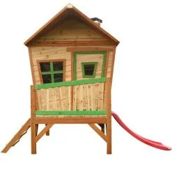 AXI Iris Maison Enfant Avec Toboggan Rouge | Aire De Jeux Pour L'extérieur En Marron & Vert | Maisonnette / Cabane De Jeu En Bois FSC - Marron