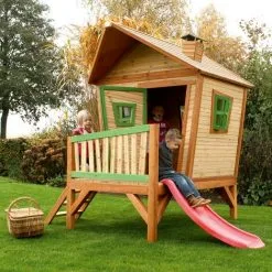 AXI Iris Maison Enfant Avec Toboggan Rouge | Aire De Jeux Pour L'extérieur En Marron & Vert | Maisonnette / Cabane De Jeu En Bois FSC - Marron -Axi Soldes Boutique 11027142 3