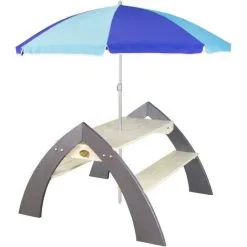 AXI Kylo XL Table Pique Nique Enfant En Bois Gris & Blanc | Table Picnic Avec Parasol Pour Le Jardin - Blanc