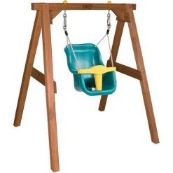 AXI Portique En Bois Marron Balançoire Bébé | Balançoire Turquoise / Jaune Pour Les Enfants à Partir De 9 Mois | Balançoire Pour L'extérieur / Le Jardin - Marron