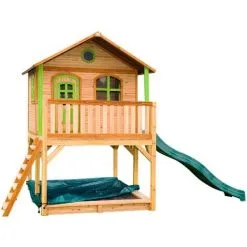 AXI Marc Maison Enfant Avec Bac à Sable & Toboggan Vert | Aire De Jeux Pour L'extérieur En Marron & Vert | Maisonnette / Cabane De Jeu En Bois FSC - Marron