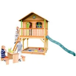 AXI Marc Maison Enfant Avec Bac à Sable & Toboggan Vert | Aire De Jeux Pour L'extérieur En Marron & Vert | Maisonnette / Cabane De Jeu En Bois FSC - Marron -Axi Soldes Boutique 11060317 3