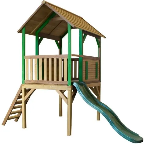 AXI Bogo Maison Enfant Avec Toboggan Vert | Aire De Jeux Pour L'extérieur En Marron & Vert | Maisonnette / Cabane De Jeu En Bois FSC - Marron 1 AXI Bogo Maison Enfant Avec Toboggan Vert | Aire De Jeux Pour L'extérieur En Marron & Vert | Maisonnette / Cabane De Jeu En Bois FSC - Marron