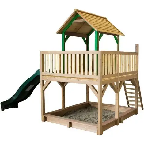 AXI Atka Maison Enfant Avec Bac à Sable & Toboggan Vert | Aire De Jeux Pour L'extérieur En Marron & Vert | Maisonnette / Cabane De Jeu En Bois FSC - Marron 1 AXI Atka Maison Enfant Avec Bac à Sable & Toboggan Vert | Aire De Jeux Pour L'extérieur En Marron & Vert | Maisonnette / Cabane De Jeu En Bois FSC - Marron