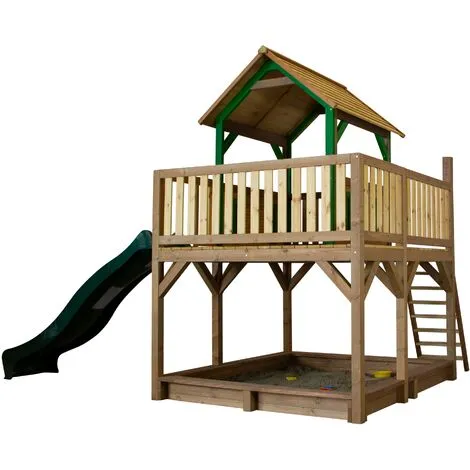 AXI Atka Maison Enfant Avec Bac à Sable & Toboggan Vert | Aire De Jeux Pour L'extérieur En Marron & Vert | Maisonnette / Cabane De Jeu En Bois FSC - Marron 2 AXI Atka Maison Enfant Avec Bac à Sable & Toboggan Vert | Aire De Jeux Pour L'extérieur En Marron & Vert | Maisonnette / Cabane De Jeu En Bois FSC - Marron – Image 2