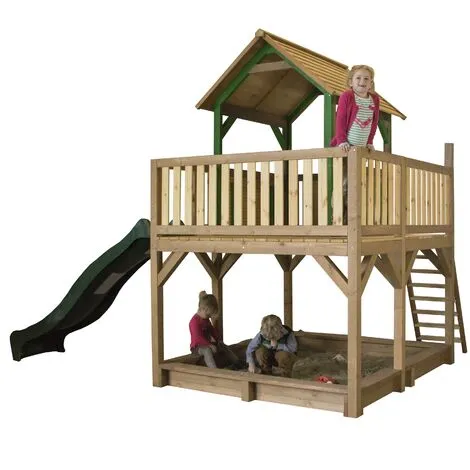 AXI Atka Maison Enfant Avec Bac à Sable & Toboggan Vert | Aire De Jeux Pour L'extérieur En Marron & Vert | Maisonnette / Cabane De Jeu En Bois FSC - Marron 3 AXI Atka Maison Enfant Avec Bac à Sable & Toboggan Vert | Aire De Jeux Pour L'extérieur En Marron & Vert | Maisonnette / Cabane De Jeu En Bois FSC - Marron – Image 3