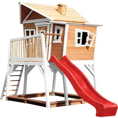 AXI Max Maison Enfant Avec Bac à Sable & Toboggan Rouge | Aire De Jeux Pour L'extérieur En Marron & Blanc | Maisonnette / Cabane De Jeu En Bois FSC - Marron 2 AXI Max Maison Enfant Avec Bac à Sable & Toboggan Rouge | Aire De Jeux Pour L'extérieur En Marron & Blanc | Maisonnette / Cabane De Jeu En Bois FSC - Marron – Image 2