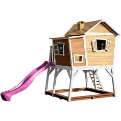 AXI Max Maison Enfant Avec Bac à Sable & Toboggan Violet | Aire De Jeux Pour L'extérieur En Marron & Blanc | Maisonnette / Cabane De Jeu En Bois FSC - Marron -Axi Soldes Boutique 18376348 3