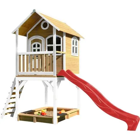 AXI Sarah Maison Enfant Avec Bac à Sable & Toboggan Rouge | Aire De Jeux Pour L'extérieur En Marron & Blanc | Maisonnette / Cabane De Jeu En Bois FSC - Marron 1 AXI Sarah Maison Enfant Avec Bac à Sable & Toboggan Rouge | Aire De Jeux Pour L'extérieur En Marron & Blanc | Maisonnette / Cabane De Jeu En Bois FSC - Marron
