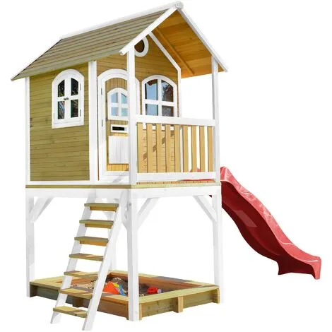 AXI Sarah Maison Enfant Avec Bac à Sable & Toboggan Rouge | Aire De Jeux Pour L'extérieur En Marron & Blanc | Maisonnette / Cabane De Jeu En Bois FSC - Marron 2 AXI Sarah Maison Enfant Avec Bac à Sable & Toboggan Rouge | Aire De Jeux Pour L'extérieur En Marron & Blanc | Maisonnette / Cabane De Jeu En Bois FSC - Marron – Image 2