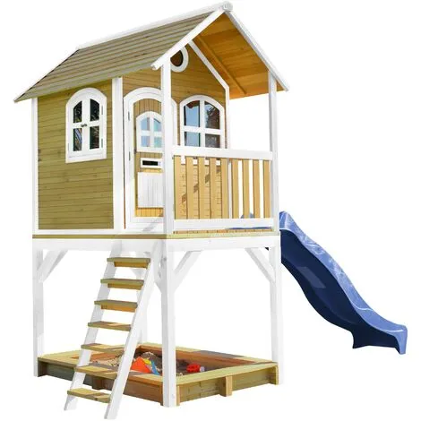 AXI Sarah Maison Enfant Avec Bac à Sable & Toboggan Bleu | Aire De Jeux Pour L'extérieur En Marron & Blanc| Maisonnette / Cabane De Jeu En Bois FSC - Marron 2 AXI Sarah Maison Enfant Avec Bac à Sable & Toboggan Bleu | Aire De Jeux Pour L'extérieur En Marron & Blanc| Maisonnette / Cabane De Jeu En Bois FSC - Marron – Image 2