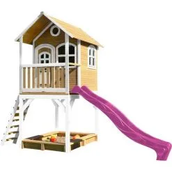 AXI Sarah Maison Enfant Avec Bac à Sable & Toboggan Rose | Aire De Jeux Pour L'extérieur En Marron & Blanc | Maisonnette / Cabane De Jeu En Bois FSC - Marron