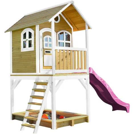 AXI Sarah Maison Enfant Avec Bac à Sable & Toboggan Rose | Aire De Jeux Pour L'extérieur En Marron & Blanc | Maisonnette / Cabane De Jeu En Bois FSC - Marron 2 AXI Sarah Maison Enfant Avec Bac à Sable & Toboggan Rose | Aire De Jeux Pour L'extérieur En Marron & Blanc | Maisonnette / Cabane De Jeu En Bois FSC - Marron – Image 2