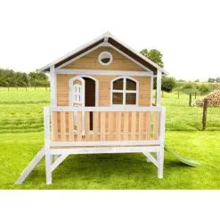 AXI Stef Maison Enfant Avec Toboggan Vert Clair | Aire De Jeux Pour L'extérieur En Marron & Blanc | Maisonnette / Cabane De Jeu En Bois FSC - Marron -Axi Soldes Boutique 18376359 4