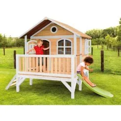 AXI Stef Maison Enfant Avec Toboggan Vert Clair | Aire De Jeux Pour L'extérieur En Marron & Blanc | Maisonnette / Cabane De Jeu En Bois FSC - Marron -Axi Soldes Boutique 18376359 5