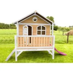 AXI Stef Maison Enfant Avec Toboggan Rose | Aire De Jeux Pour L'extérieur En Marron & Blanc | Maisonnette / Cabane De Jeu En Bois FSC - Marron -Axi Soldes Boutique 18376362 4