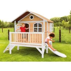AXI Stef Maison Enfant Avec Toboggan Blanc | Aire De Jeux Pour L'extérieur En Marron & Blanc | Maisonnette / Cabane De Jeu En Bois FSC - Marron -Axi Soldes Boutique 18376363 5