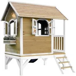 AXI Tom Maison Enfant Avec Toboggan Bleu | Aire De Jeux Pour L'extérieur En Marron & Blanc | Maisonnette / Cabane De Jeu En Bois FSC - Marron -Axi Soldes Boutique 18376367 4