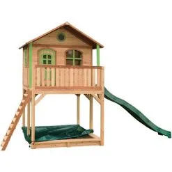 Axi Soldes Boutique 14 AXI Andy Maison Enfant Avec Bac à Sable & Toboggan Vert | Aire De Jeux Pour L'extérieur En Marron & Vert | Maisonnette / Cabane De Jeu En Bois FSC - Marron