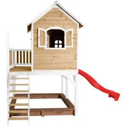 AXI Liam Maison Enfant Avec Bac à Sable & Toboggan Rouge | Aire De Jeux Pour L'extérieur En Marron & Blanc | Maisonnette / Cabane De Jeu En Bois FSC - Marron -Axi Soldes Boutique 18376375 3
