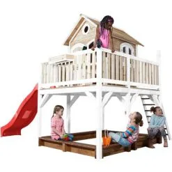 AXI Liam Maison Enfant Avec Bac à Sable & Toboggan Rouge | Aire De Jeux Pour L'extérieur En Marron & Blanc | Maisonnette / Cabane De Jeu En Bois FSC - Marron -Axi Soldes Boutique 18376375 4