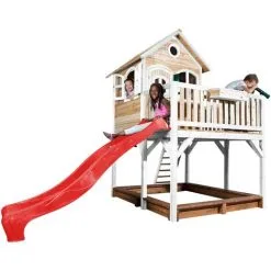 AXI Liam Maison Enfant Avec Bac à Sable & Toboggan Rouge | Aire De Jeux Pour L'extérieur En Marron & Blanc | Maisonnette / Cabane De Jeu En Bois FSC - Marron -Axi Soldes Boutique 18376375 5