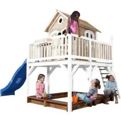 AXI Liam Maison Enfant Avec Bac à Sable & Toboggan Bleu | Aire De Jeux Pour L'extérieur En Marron & Blanc | Maisonnette / Cabane De Jeu En Bois FSC - Marron -Axi Soldes Boutique 18376376 4