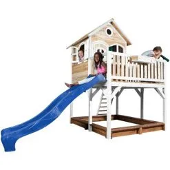 AXI Liam Maison Enfant Avec Bac à Sable & Toboggan Bleu | Aire De Jeux Pour L'extérieur En Marron & Blanc | Maisonnette / Cabane De Jeu En Bois FSC - Marron -Axi Soldes Boutique 18376376 5