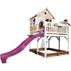 AXI Liam Maison Enfant Avec Bac à Sable & Toboggan Violet | Aire De Jeux Pour L'extérieur En Marron & Blanc | Maisonnette / Cabane De Jeu En Bois FSC - Marron -Axi Soldes Boutique 18376377 5
