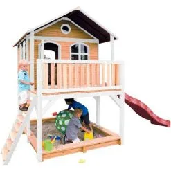 AXI Marc Maison Enfant Avec Bac à Sable & Toboggan Rouge | Aire De Jeux Pour L'extérieur En Marron & Blanc | Maisonnette / Cabane De Jeu En Bois FSC - Marron -Axi Soldes Boutique 18376379 3