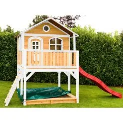 AXI Marc Maison Enfant Avec Bac à Sable & Toboggan Rouge | Aire De Jeux Pour L'extérieur En Marron & Blanc | Maisonnette / Cabane De Jeu En Bois FSC - Marron -Axi Soldes Boutique 18376379 5