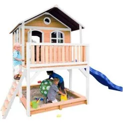 AXI Marc Maison Enfant Avec Bac à Sable & Toboggan Bleu | Aire De Jeux Pour L'extérieur En Marron & Blanc | Maisonnette / Cabane De Jeu En Bois FSC - Marron -Axi Soldes Boutique 18376380 3