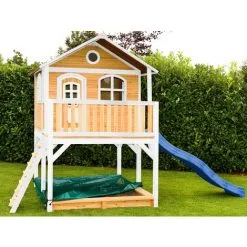AXI Marc Maison Enfant Avec Bac à Sable & Toboggan Bleu | Aire De Jeux Pour L'extérieur En Marron & Blanc | Maisonnette / Cabane De Jeu En Bois FSC - Marron -Axi Soldes Boutique 18376380 5