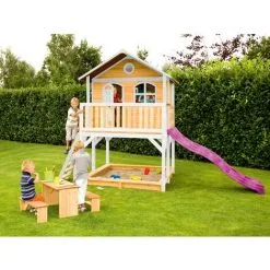 AXI Marc Maison Enfant Avec Bac à Sable & Toboggan Rose | Aire De Jeux Pour L'extérieur En Marron & Blanc | Maisonnette / Cabane De Jeu En Bois FSC - Marron -Axi Soldes Boutique 18376381 4