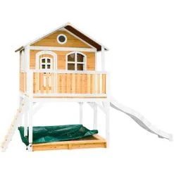AXI Marc Maison Enfant Avec Bac à Sable & Toboggan Blanc | Aire De Jeux Pour L'extérieur En Marron & Blanc | Maisonnette / Cabane De Jeu En Bois FSC - Marron
