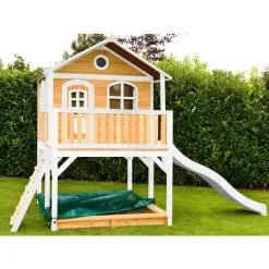 AXI Marc Maison Enfant Avec Bac à Sable & Toboggan Blanc | Aire De Jeux Pour L'extérieur En Marron & Blanc | Maisonnette / Cabane De Jeu En Bois FSC - Marron -Axi Soldes Boutique 18376382 5