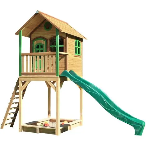 AXI Romy Maison Enfant Avec Bac à Sable & Toboggan Vert | Aire De Jeux Pour L'extérieur En Marron & Vert | Maisonnette / Cabane De Jeu En Bois FSC - Marron 1 AXI Romy Maison Enfant Avec Bac à Sable & Toboggan Vert | Aire De Jeux Pour L'extérieur En Marron & Vert | Maisonnette / Cabane De Jeu En Bois FSC - Marron