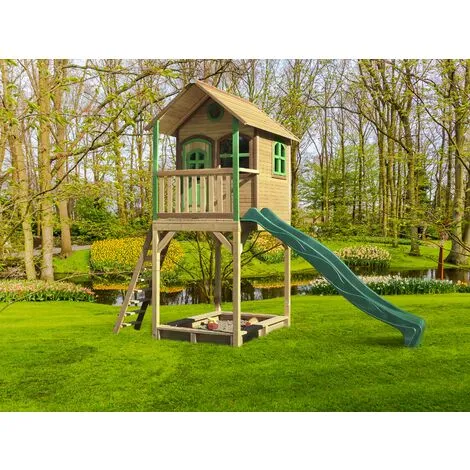 AXI Romy Maison Enfant Avec Bac à Sable & Toboggan Vert | Aire De Jeux Pour L'extérieur En Marron & Vert | Maisonnette / Cabane De Jeu En Bois FSC - Marron 4 AXI Romy Maison Enfant Avec Bac à Sable & Toboggan Vert | Aire De Jeux Pour L'extérieur En Marron & Vert | Maisonnette / Cabane De Jeu En Bois FSC - Marron – Image 4