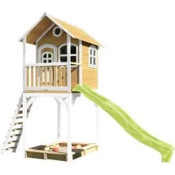 AXI Romy Maison Enfant Avec Bac à Sable & Toboggan Vert Clair | Aire De Jeux Pour L'extérieur En Blanc & Marron| Maisonnette / Cabane De Jeu En Bois FSC - Marron