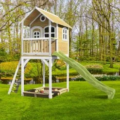 AXI Romy Maison Enfant Avec Bac à Sable & Toboggan Vert Clair | Aire De Jeux Pour L'extérieur En Blanc & Marron| Maisonnette / Cabane De Jeu En Bois FSC - Marron -Axi Soldes Boutique 18376384 3
