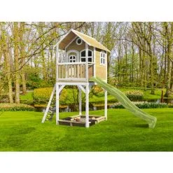 AXI Romy Maison Enfant Avec Bac à Sable & Toboggan Vert Clair | Aire De Jeux Pour L'extérieur En Blanc & Marron| Maisonnette / Cabane De Jeu En Bois FSC - Marron -Axi Soldes Boutique 18376384 4