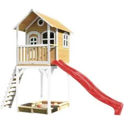 AXI Romy Maison Enfant Avec Bac à Sable & Toboggan Rouge | Aire De Jeux Pour L'extérieur En Blanc & Marron| Maisonnette / Cabane De Jeu En Bois FSC - Marron