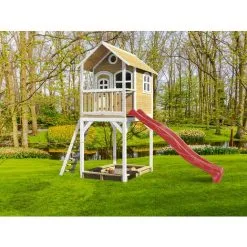 AXI Romy Maison Enfant Avec Bac à Sable & Toboggan Rouge | Aire De Jeux Pour L'extérieur En Blanc & Marron| Maisonnette / Cabane De Jeu En Bois FSC - Marron -Axi Soldes Boutique 18376385 4
