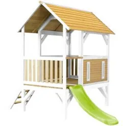 AXI Akela Maison Enfant Avec Toboggan Vert Clair | Aire De Jeux Pour L'extérieur En Marron & Blanc | Maisonnette / Cabane De Jeu En Bois FSC - Marron