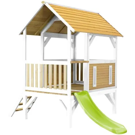 AXI Akela Maison Enfant Avec Toboggan Vert Clair | Aire De Jeux Pour L'extérieur En Marron & Blanc | Maisonnette / Cabane De Jeu En Bois FSC - Marron 1 AXI Akela Maison Enfant Avec Toboggan Vert Clair | Aire De Jeux Pour L'extérieur En Marron & Blanc | Maisonnette / Cabane De Jeu En Bois FSC - Marron