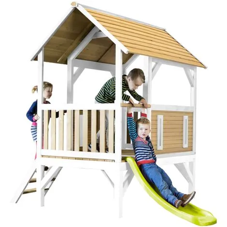 AXI Akela Maison Enfant Avec Toboggan Vert Clair | Aire De Jeux Pour L'extérieur En Marron & Blanc | Maisonnette / Cabane De Jeu En Bois FSC - Marron 2 AXI Akela Maison Enfant Avec Toboggan Vert Clair | Aire De Jeux Pour L'extérieur En Marron & Blanc | Maisonnette / Cabane De Jeu En Bois FSC - Marron – Image 2